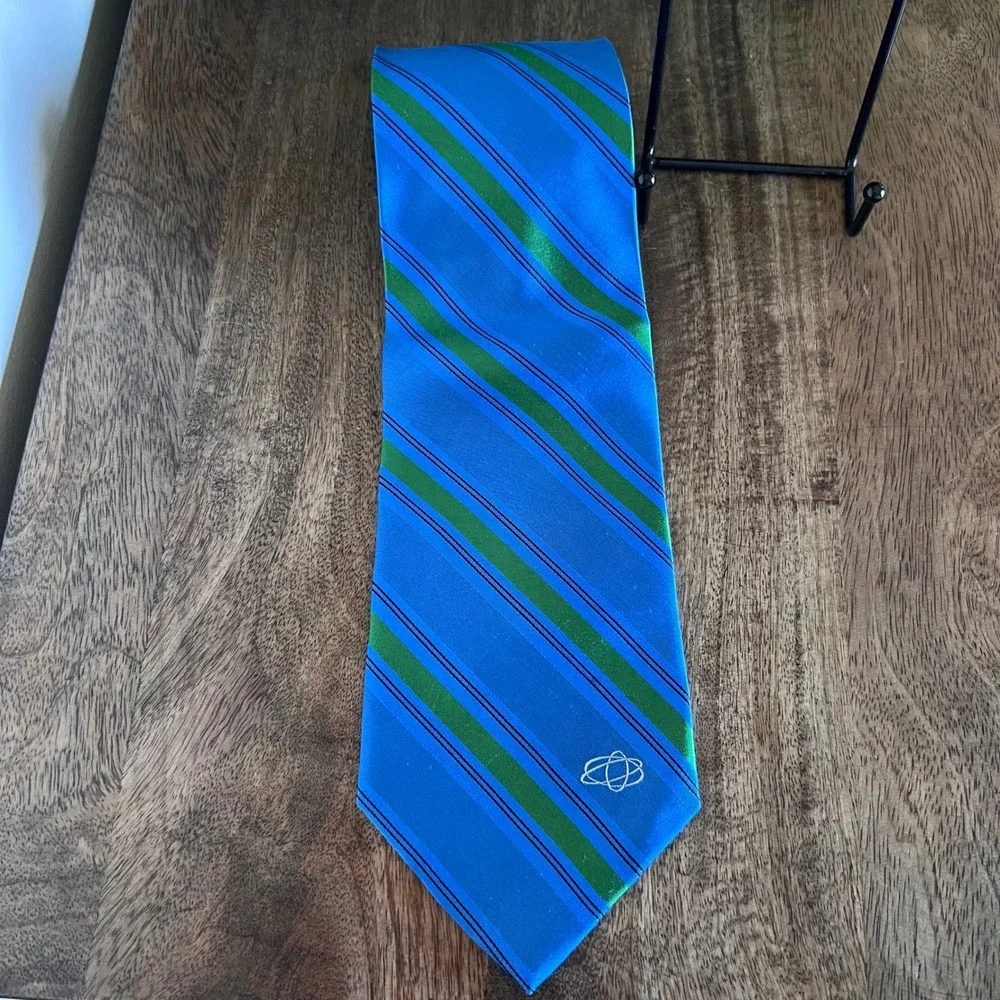 GYRO Mens‎ Tie Blue Green Striped Silk Necktie Professional Formal 100% Silk